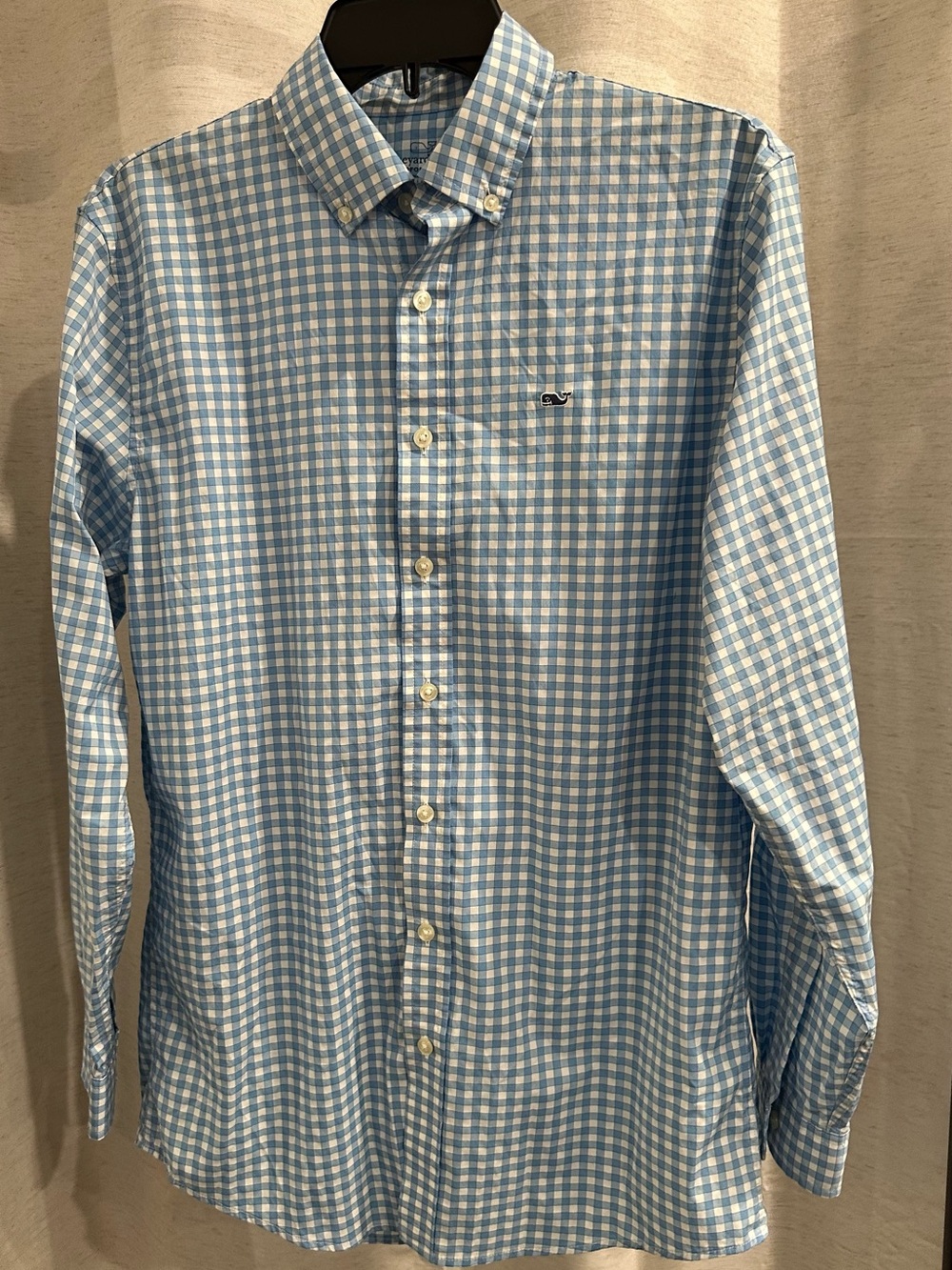 NWOT Boys size XL Vineyard Vines Light Blue and White Gingham Button-Down Shirt